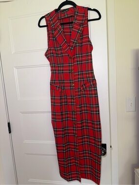My Michelle 90’s Red Plaid Sleeveless Button-Front Maxi Dress